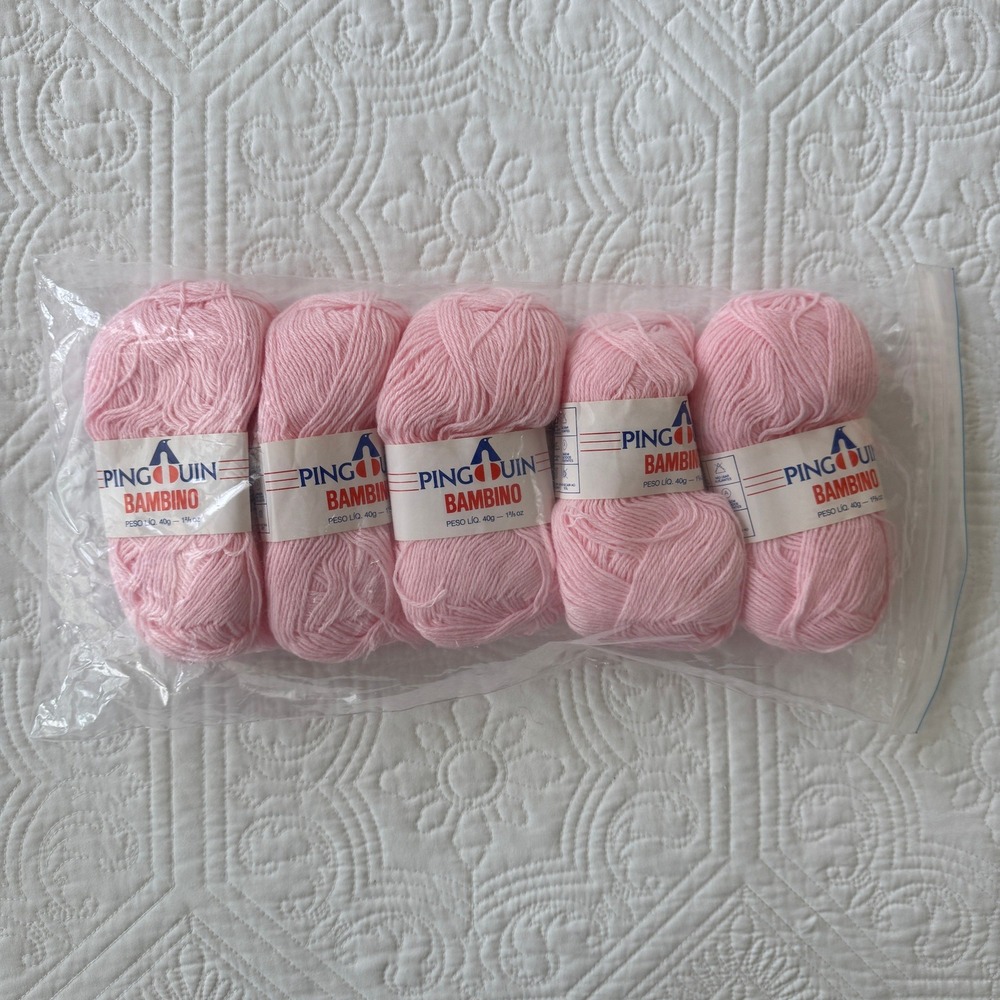 Pingouin Bambino Pink Baby Yarn 100% Acrylic 5 Skeins Lot 40g 204yds Each 968